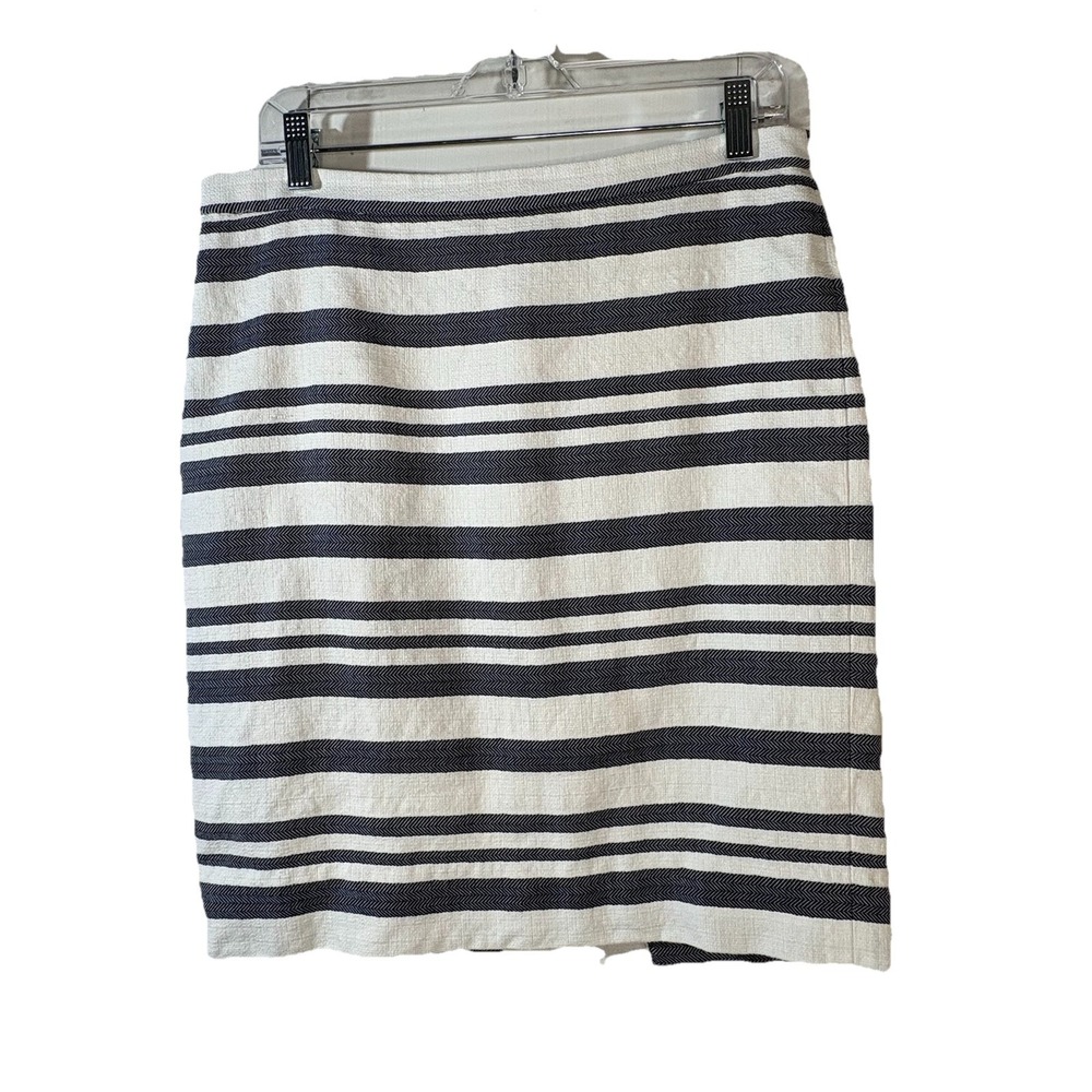 J.Crew Pencil Skirt 6 Navy Striped Cotton Blend Straight Lined Career Preppy